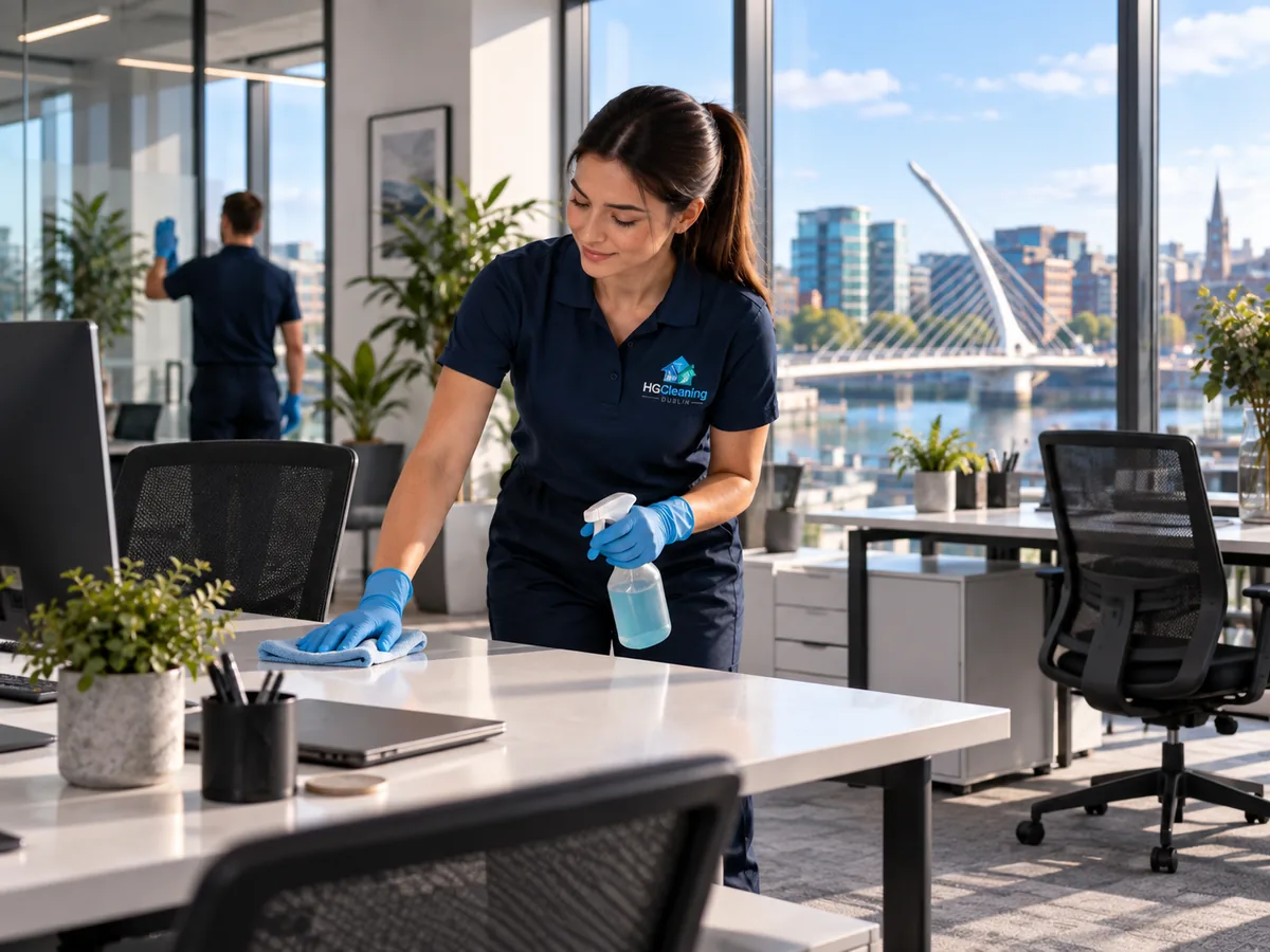 Commercial Cleaning — illustrative photograph of HG Cleaning professionals cleaning a Dublin office